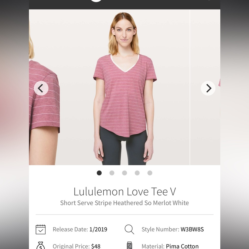 Lululemon Love Tee V
Short Serve Stripe Heathered So Merlot White